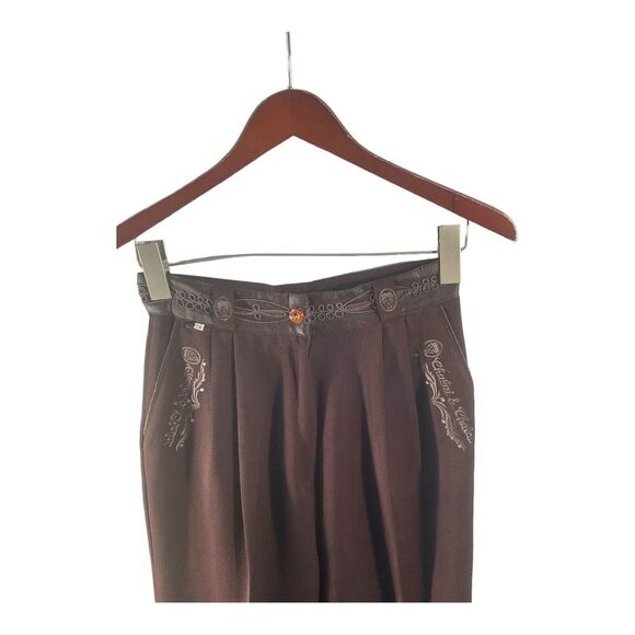 CHALAI VINTAGE Women’s' Chocolate Brown Two Pockets embroidered Pants Size 28 - Picture 2 of 14